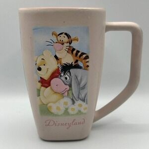 VTG Disneyland Ceramic Winnie the Pooh, Tigger, Eyeore Square Pink Mug‎
